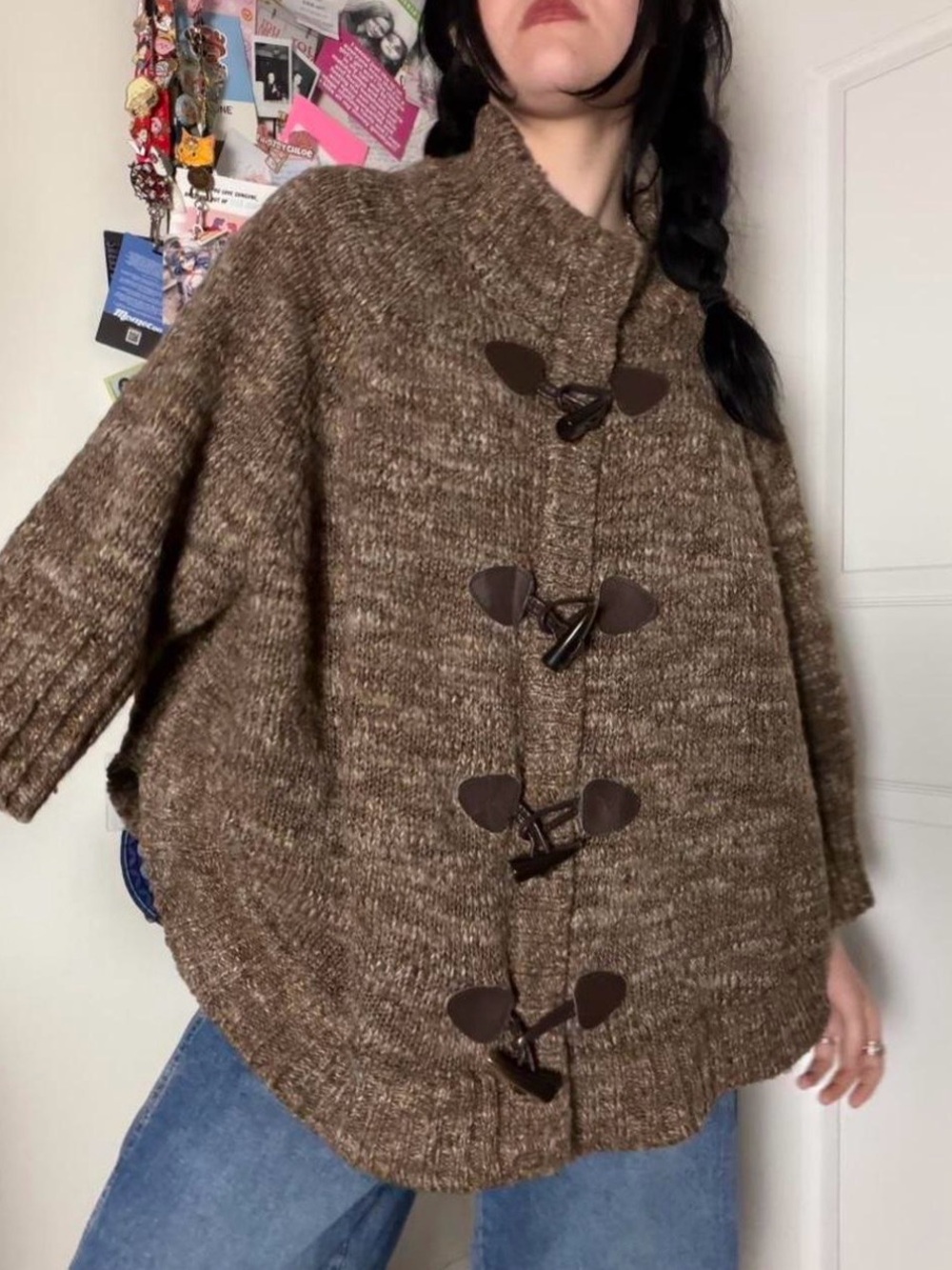Brown Knit Sweater Poncho